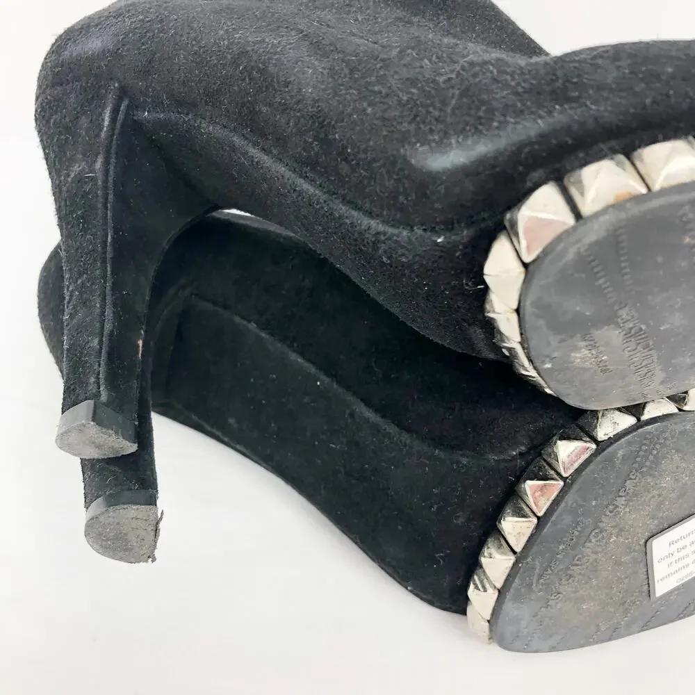 Stuart Weitzman Womens Sockemup Ankle Boots 6.5 Black Studded Suede